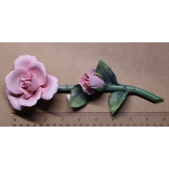 Napoleon Capodimonte Porcelain Pink Rose Flower Stem Italy - Picture 7 of 9